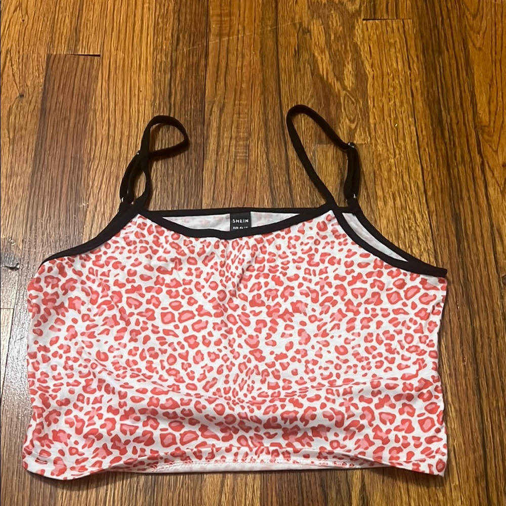 SHEIN Red and White Animal Print Crop Top